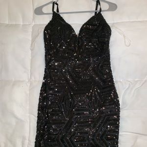 Sequins black mini dress
